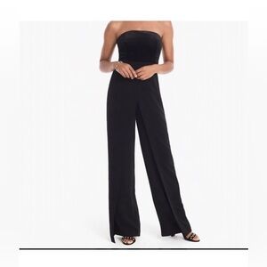 BLACK STRAPLESS VELVET BODICE SPLIT-LEG JUMPSUIT- Sz 4 worn once